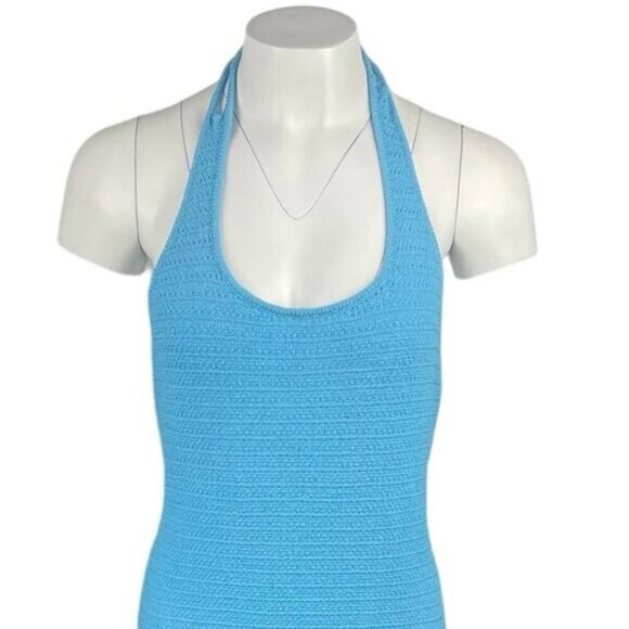 WILFRED Aritzia Phair Halter Dress Sz Large Aqua Blue - Picture 2 of 6